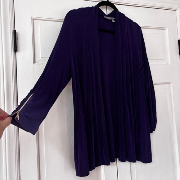Chico's Size‎ 2 Royal Purple Open Front Cardigan Sweater Zip Sleeve Chicos Large - Picture 3 of 9